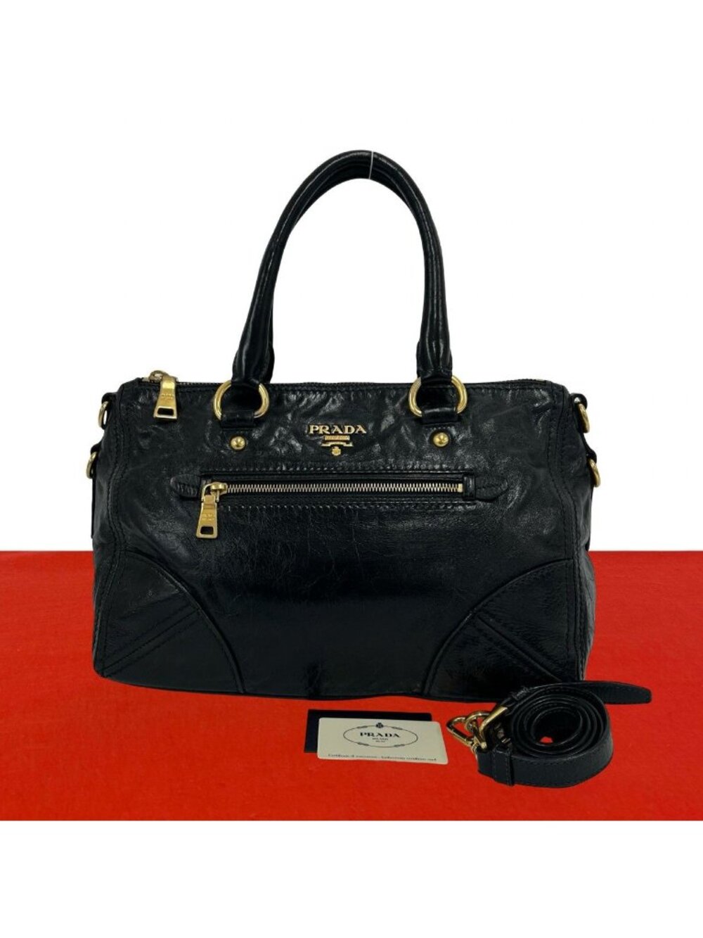 Prada Logo Leather 2-Way Shoulder Bag Tote Black